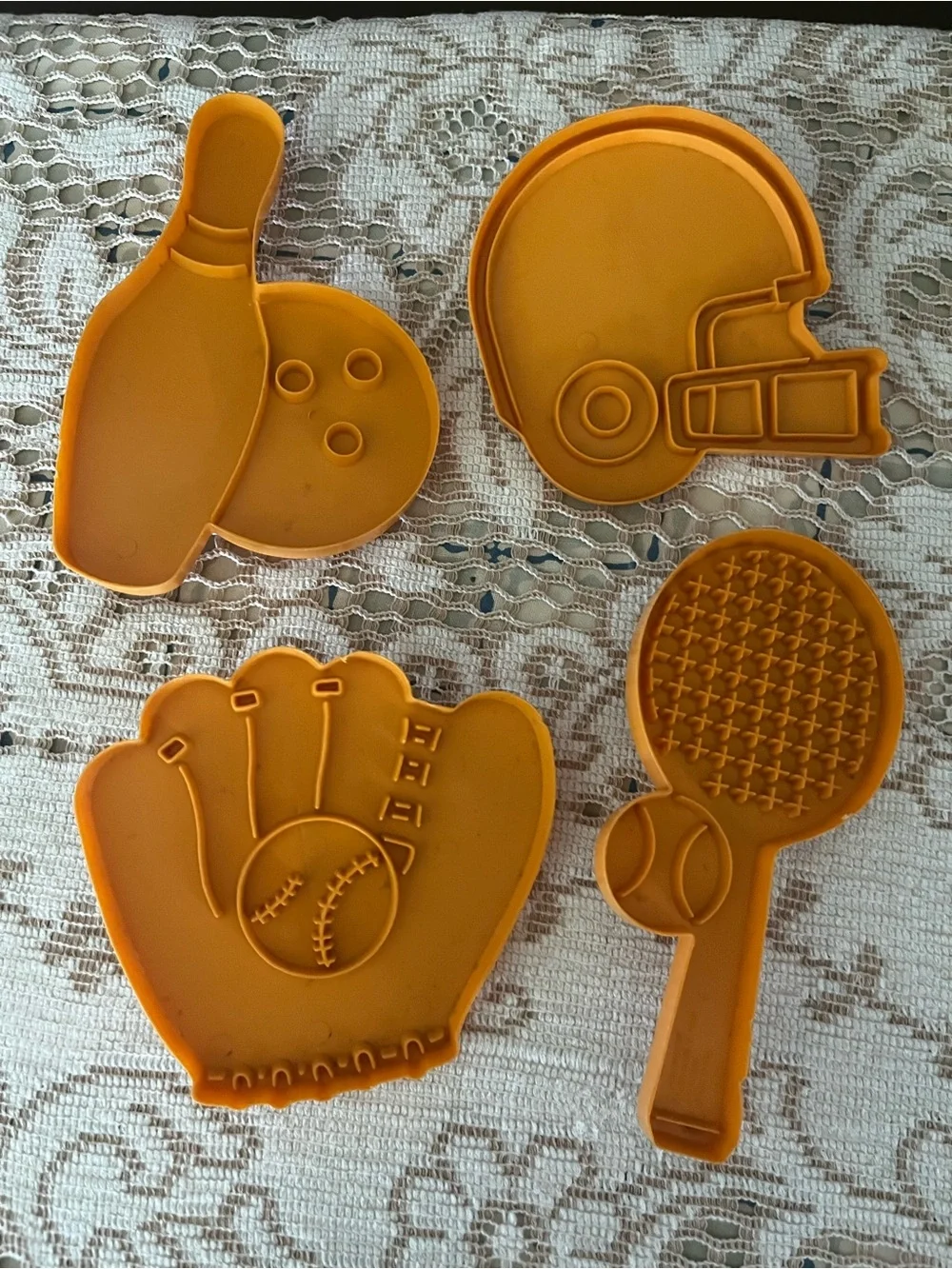 Wilton Cookie Cutters Football Bowling Tennis Baseball Glove 1989 set of 4